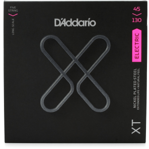 D'Addario XTB45130 XT Nickel Plated Steel Bass Guitar Strings - .045-.130 Regular Light Long Scale 5-string