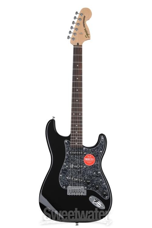 Squier Affinity Series Stratocaster - Black with Black Pearloid Pickguard,  Sweetwater Exclusive in the USA