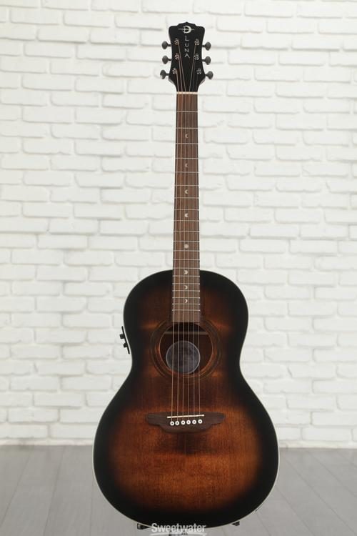 Luna Art Vintage Parlor Solid Top Acoustic-electric Guitar - Distressed  Vintage Brownburst