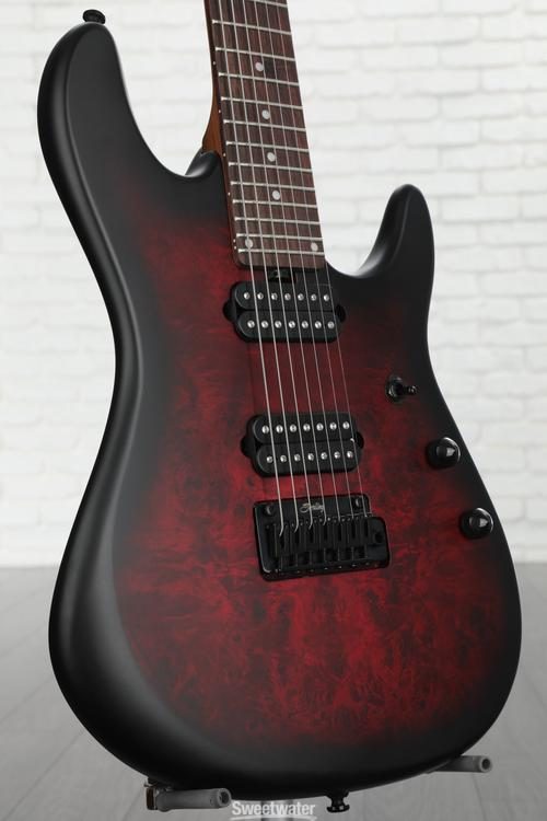 Sterling By Music Man 7-string Jason Richardson Signature Electric Guitar -  Dark Scarlet Burst Satin with Bag