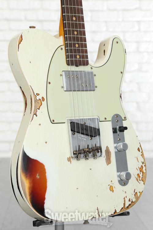 Fender Custom Shop Limited Edition CuNiFe Telecaster Custom Heavy Relic  Electric Guitar - Olympic White Over 3-tone Sunburst