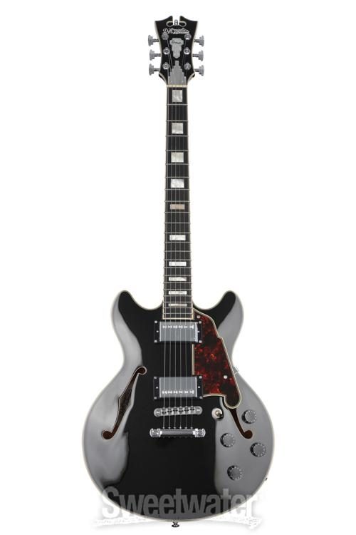 D'Angelico Premier Mini DC Semi-hollowbody Electric Guitar - Black Flake  with Stopbar Tailpiece