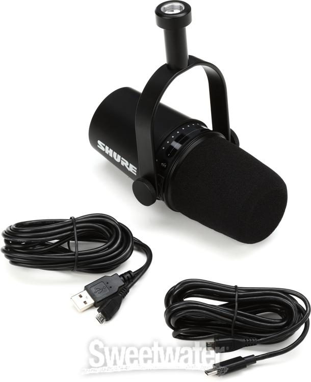 Shure MV7-K Podcast Microphone - Black w/ Desk Boom Arm Stand