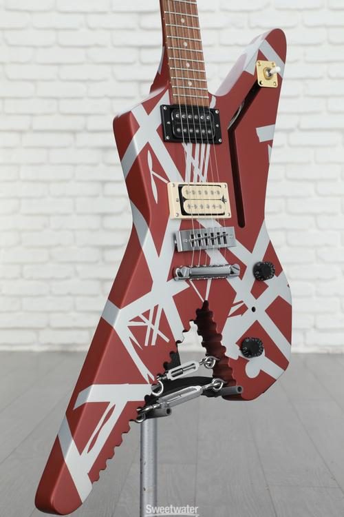 EVH Striped Series Shark Electric Guitar - Burgundy Red with Silver Stripes