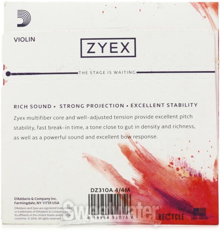 D'Addario DZ310A Zyex Violin String Set - 4/4 Size with Aluminum D