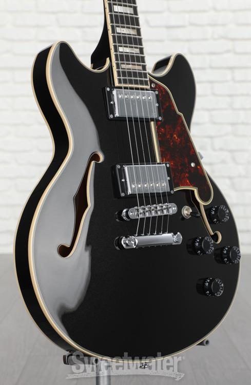 D'Angelico Premier Mini DC Semi-hollowbody Electric Guitar - Black Flake  with Stopbar Tailpiece
