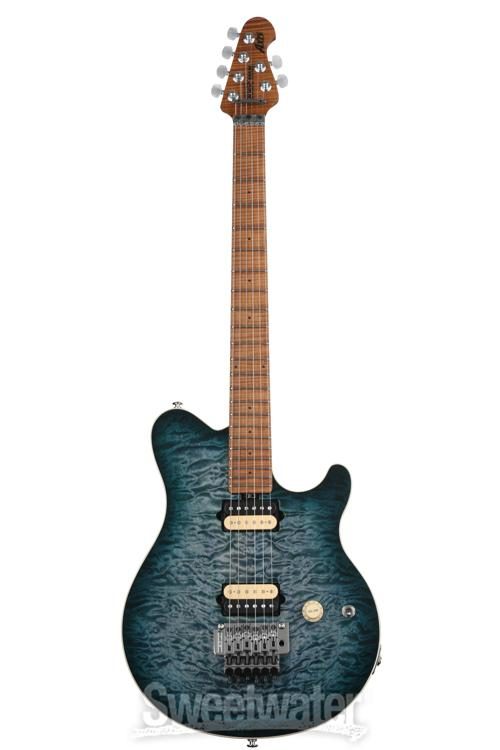 Ernie Ball Music Man Axis Electric Guitar - Yucatan Blue Quilt with Roasted  Figured Maple Fingerboard