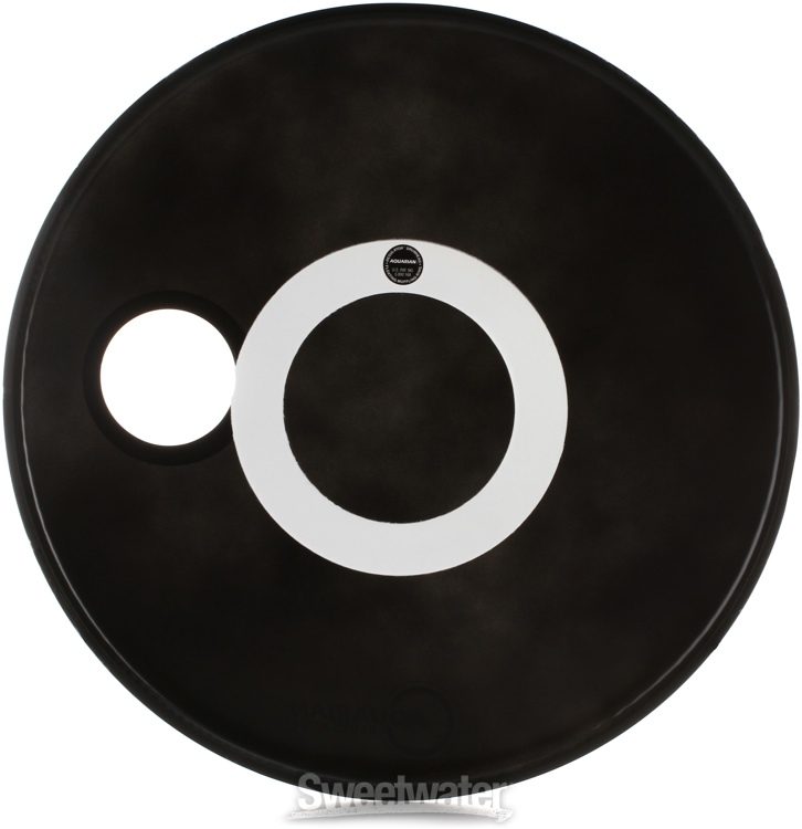gloss black Aquarian Drumheads PTCC24BK Center Ported Bass 24-inch Bass Drum Head
