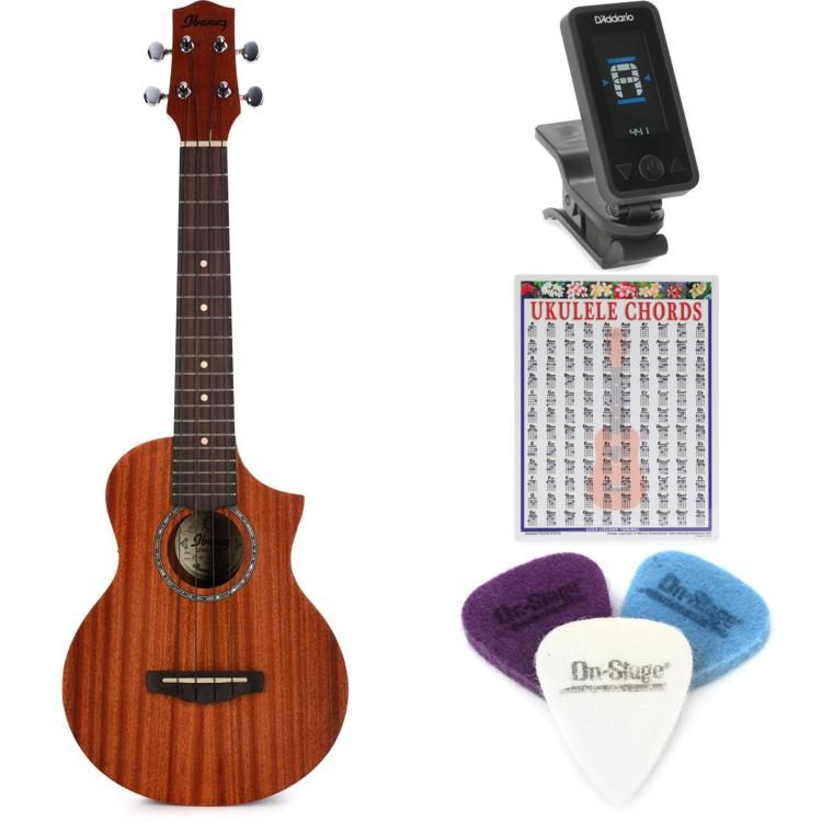 Ibanez UEW5 Acoustic Ukulele Essentials Bundle Natural Sweetwater