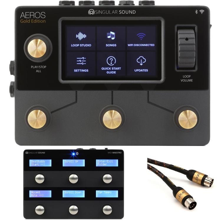 Singular Sound Aeros Loop Studio Gold Edition Stereo Looper Pedal and Foot  Controller Bundle