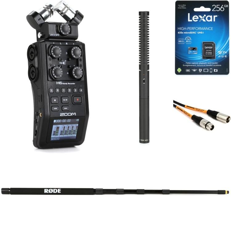 Zoom H6 All Black Handy Recorder Boom Mic Bundle