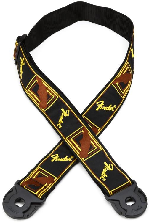 Fender Quick Grip Locking End Guitar Strap - Black Yellow and Brown ...