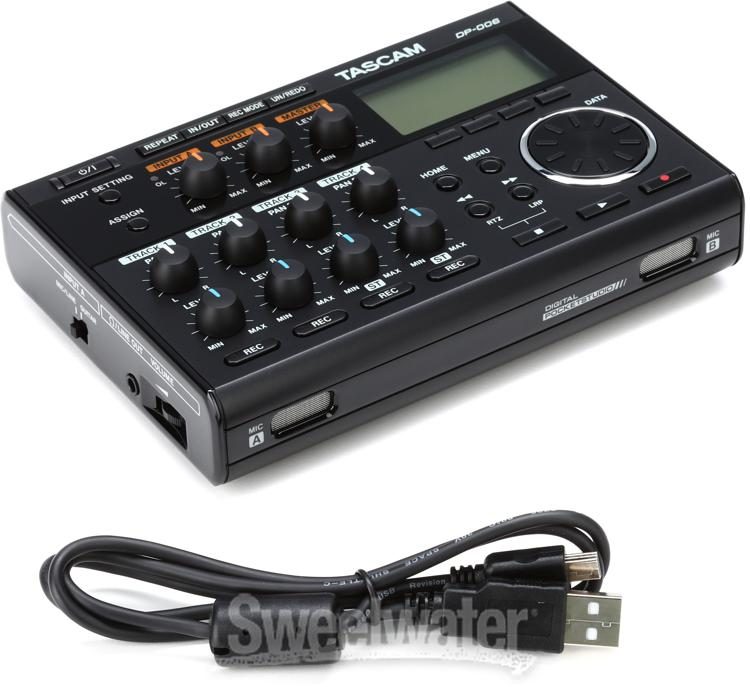 TASCAM DP-006 PocketStudio Multi Track Digital Audio Recorder Bundle with 16GB SDHC Memory Card and 10-FT Straight Instrument Cable 1/4in Blucoil 5V 1000mA Power Supply with Slim AC Adapter 