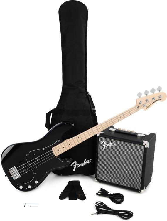 Squier Affinity Series Precision Bass PJ Pack Black with Maple Fingerboard  | Sweetwater