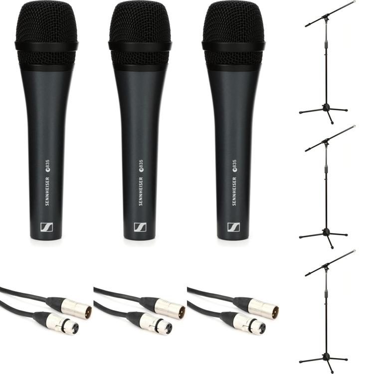 Sennheiser e 835 Microphone 3-pack Bundle with Stands and Cables 