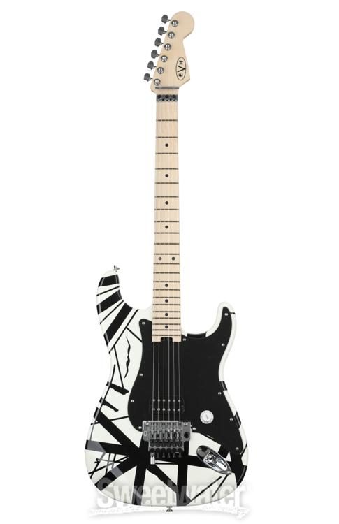 White with Black Stripes EVH Striped Series Stratocaster Electric Guitar 