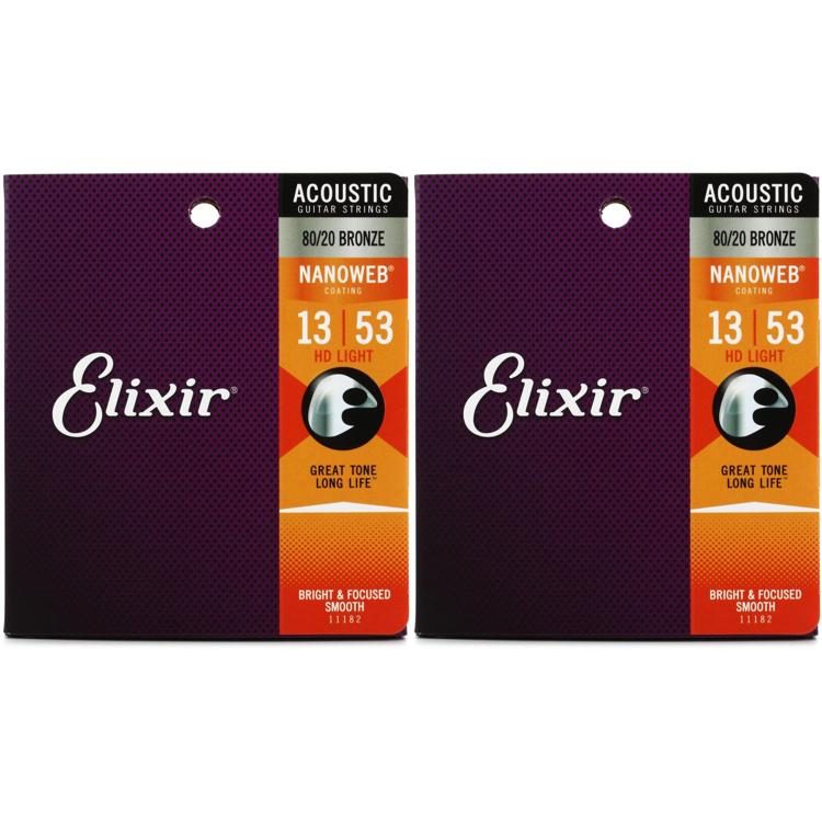 Elixir Strings 11182 Nanoweb 80/20 Acoustic Guitar Strings .013.053