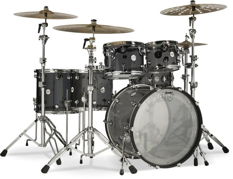 Dw Design Series Acrylic 6 Piece Shell Pack With Snare Drum Smoke Glass Sweetwater Exclusive 