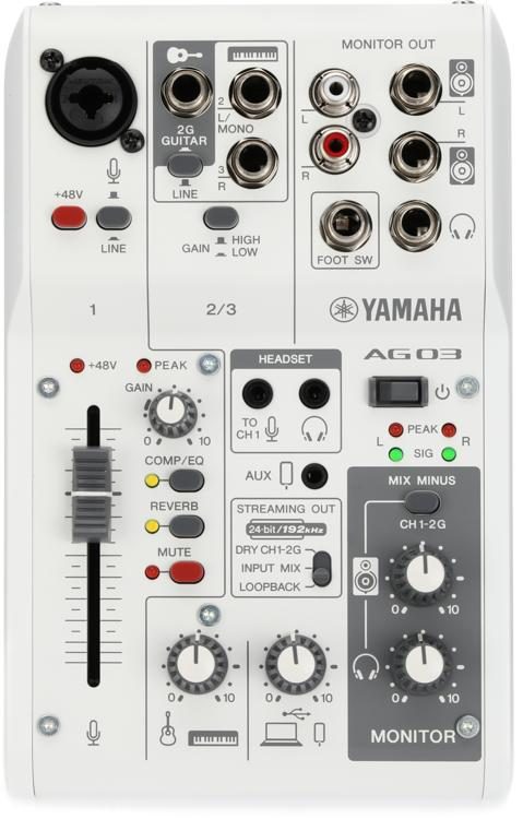 Yamaha AG03 Mk2 3-channel Mixer and USB Audio Interface - White | Sweetwater