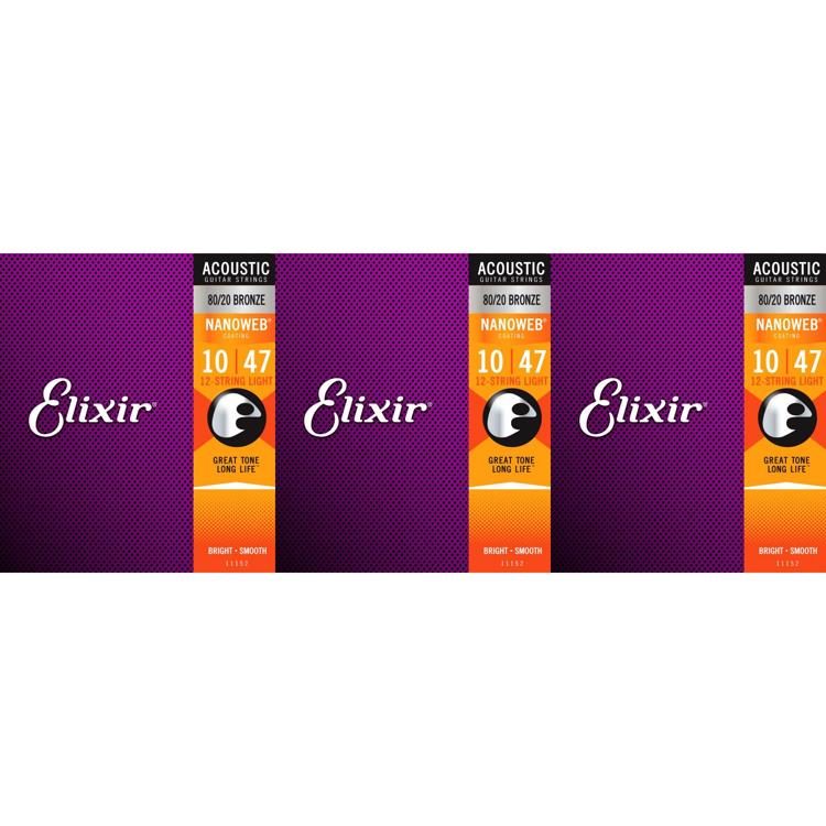Elixir Strings 11152 Nanoweb 80/20 Acoustic Guitar Strings .010.047