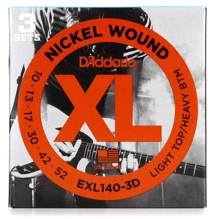 D'Addario EXL140 XL Nickel Wound Electric Guitar Strings - .010-.052 Light  Top/Heavy Bottom (3-pack)