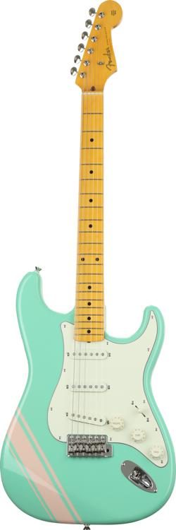 Fender Made in Japan Traditional '50s Stratocaster with Competition Stripe  - Surf Green w/ Shell Pink Stripes