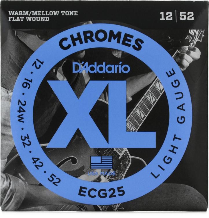 D'Addario ECG25 XL Chromes Flatwound Electric Guitar Strings - .012-.052  Light