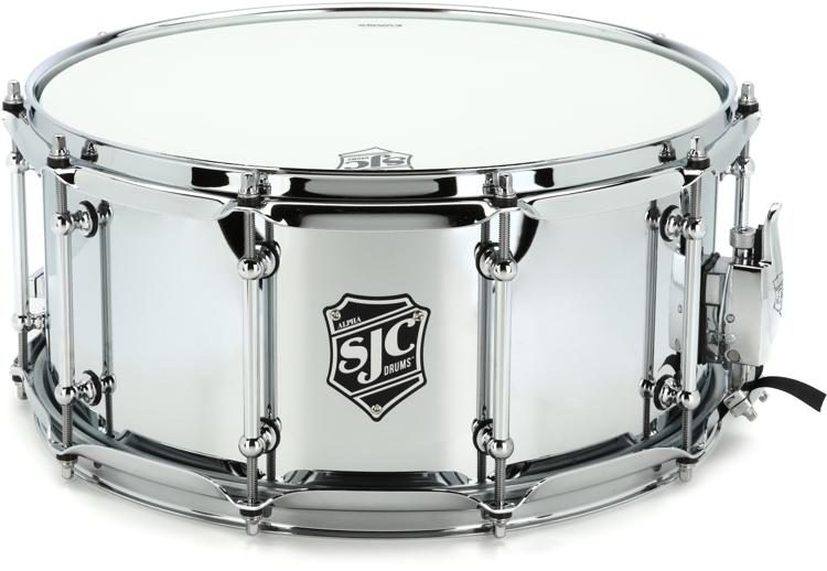 SJC Custom Drums Alpha Steel Snare Drum - 6.5-inch x 14-inch, Polished  Chrome Over Steel