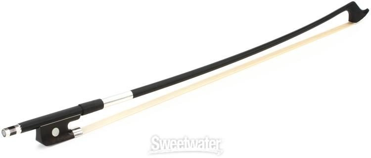 Black HALF-LINED EBONY FROG BASS BOW FRENCH CARBON COMPOSITE 3/4 NICKEL WIRE GRIP