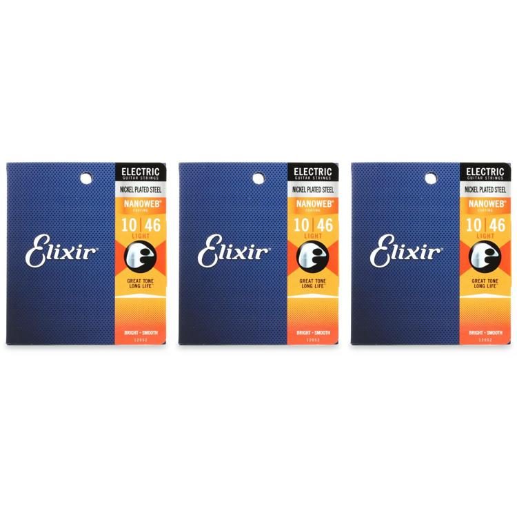 Elixir Strings 12052 Nanoweb Electric Guitar Strings - .010-.046 Light (3  Pack) | Sweetwater