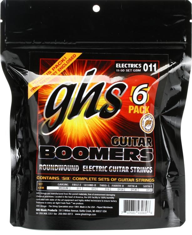 11-50 GHS Strings GHS Boomers Roundwound Electic Guitar Strings Medium GBM 10 Pack