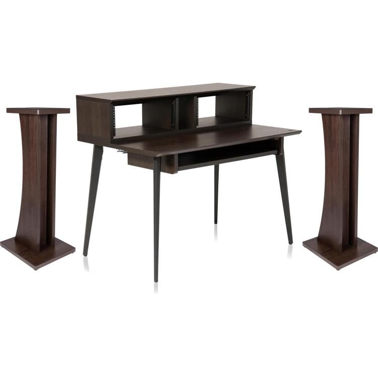 Gator Frameworks GFW-ELITEDESK-BRN Elite Series Main Desk and Monitor  Stands - Dark Walnut Brown