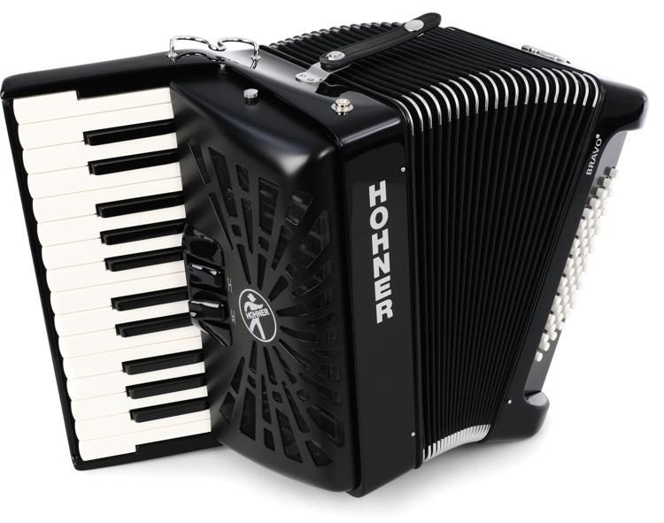 micrófono Alaska Psicológico Hohner Bravo II 48 Chromatic Piano Key Accordion - Jet Black | Sweetwater
