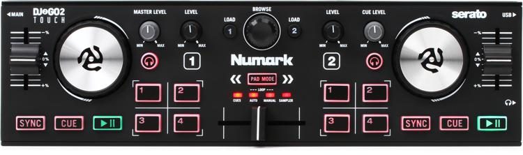Numark DJ2GO2 Touch interface audio et Jog wheels tactiles table de mixage/crossfader Contrôleur DJ USB compact pour Serato DJ avec 2 decks 