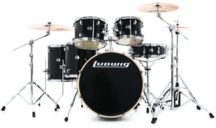 Ludwig Element Evolution Lcee6220 6 Piece Complete Drum Set With Zildjian Cymbals Black Sparkle Sweetwater