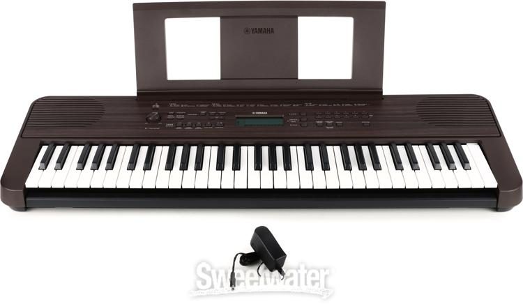 Yamaha PSRE360 61-Key Touch Sensitive Portable Keyboard with Power Supply Maple Finish 