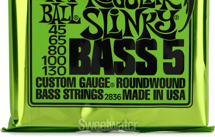 Cordes basse électrique Ernie Ball Regular Slinky Flatwound à 5 cordes Calibre 45-130 