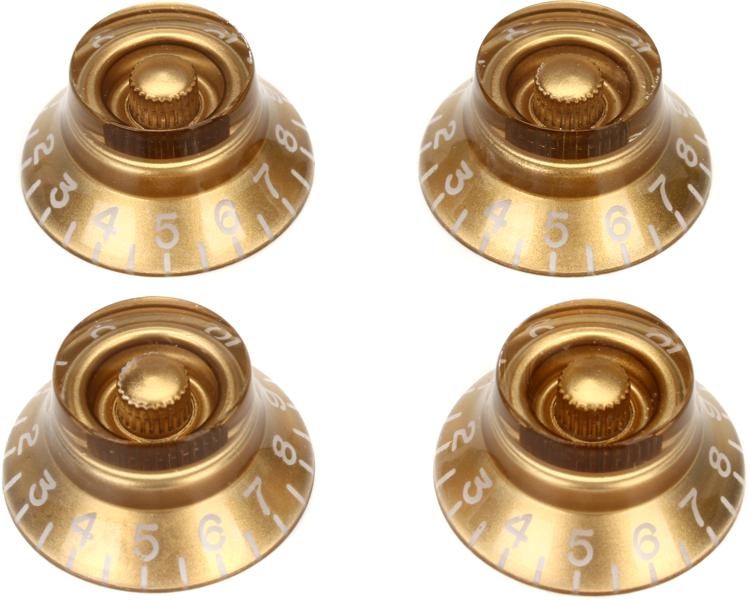 Gibson Gold Bell White Letters Top Hat Knobs Set Les Paul Genuine w/Pick 