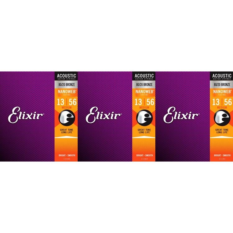 Elixir Strings 11102 Nanoweb 80/20 Acoustic Guitar Strings .013.056