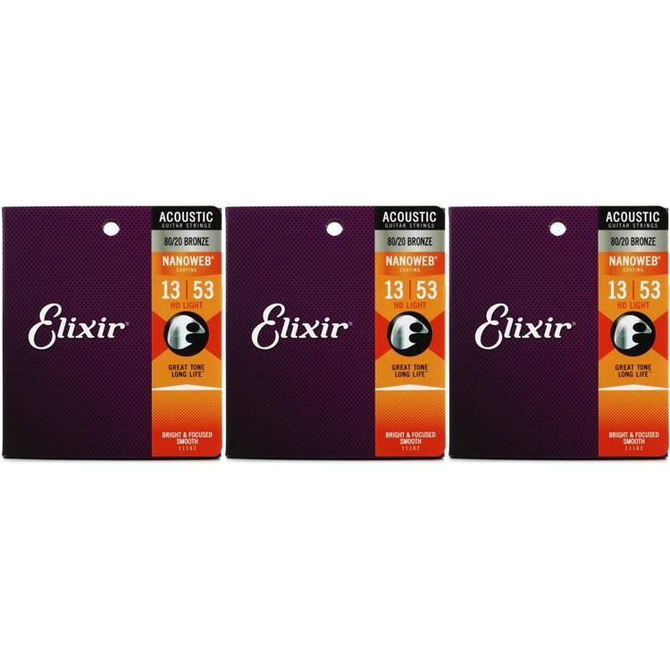 Elixir Strings 11182 Nanoweb 80/20 Acoustic Guitar Strings .013.053
