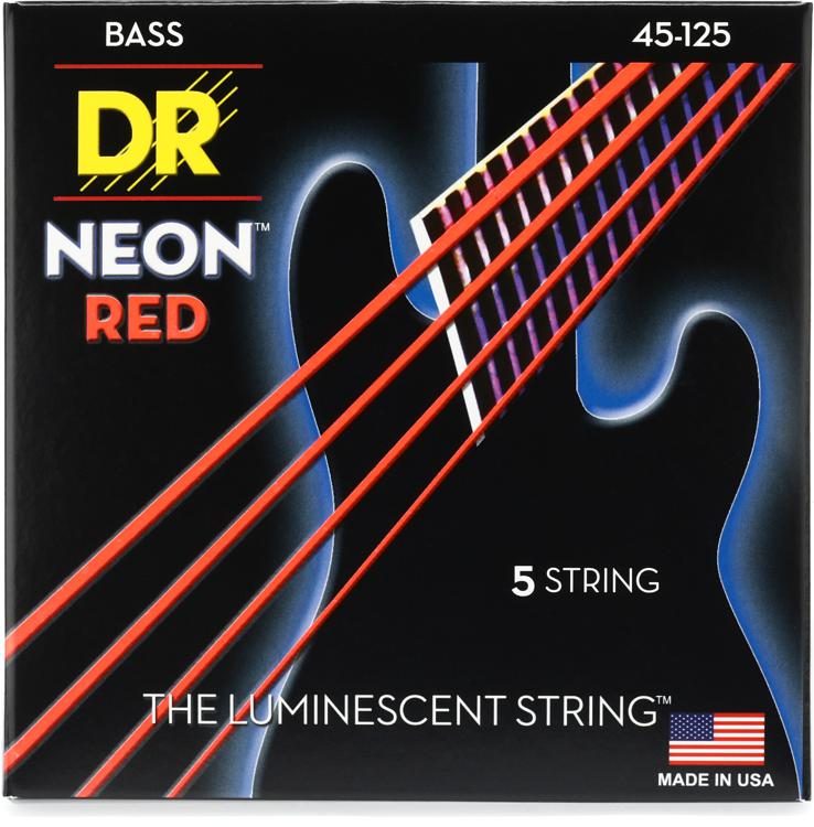 NRB5-45 Hi-Def Neon Red K3 Coated Bass Guitar Strings - .045-.125 Medium 5- string | Sweetwater