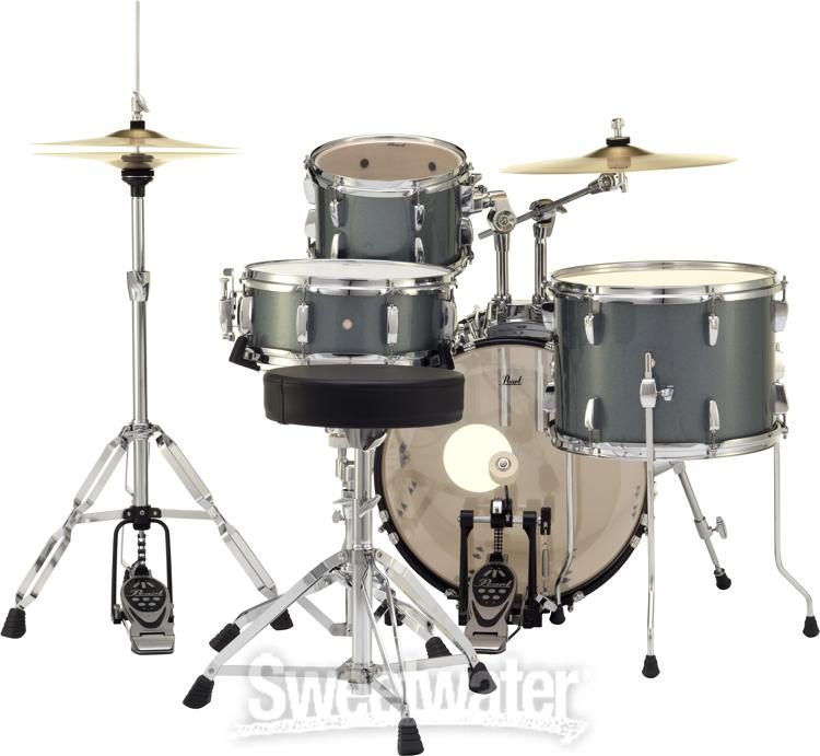 Pearl Roadshow 4 Piece Complete Drum Set With Cymbals Charcoal Metallic Sweetwater