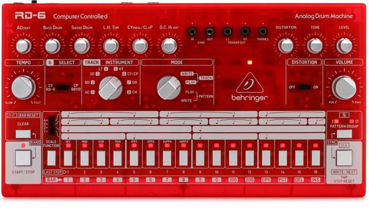 Behringer RD-6-SB Analog Drum Machine - Red Translucent