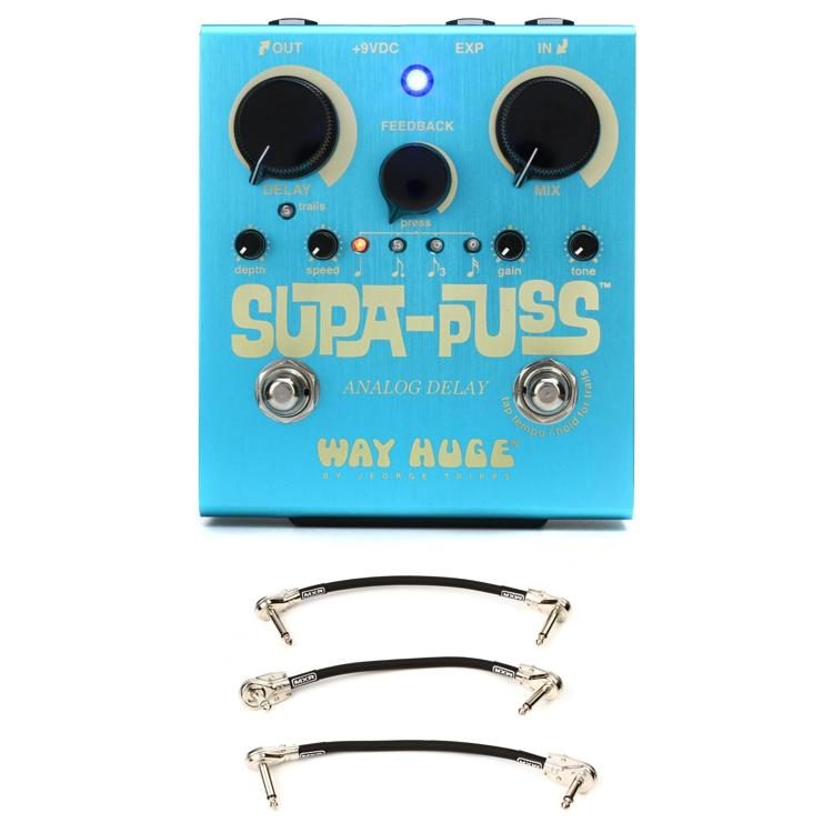 Way Huge Supa-Puss Analog Delay Pedal with Tap Tempo with 3 Patch Cables