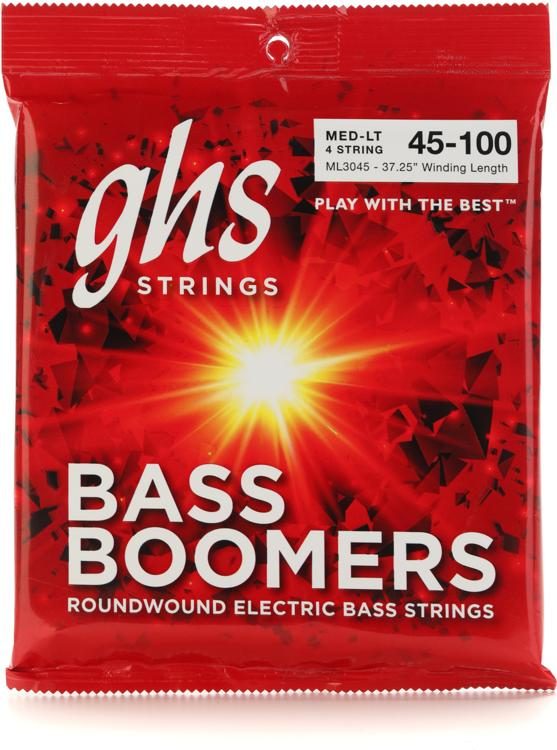 GHS ML3045 Bass Boomers Roundwound Electric Bass Guitar Strings - .045-.100  Medium Light Long Scale