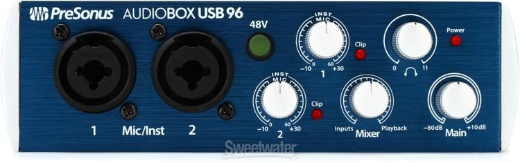 Presonus AudioBox 96 Audio Interface Full Studio Bundle with Studio One Artist Software Pack w//Eris 5 Pair 2-Way Studio Monitors and 1//4/” TRS to TRS Instrument Cable