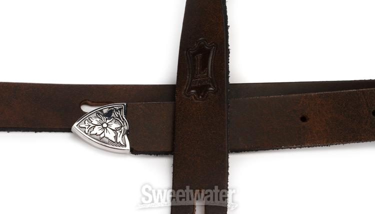 Levy's PM23W Veg-Tan Leather Guitar Strap - Distressed Dark Brown |  Sweetwater