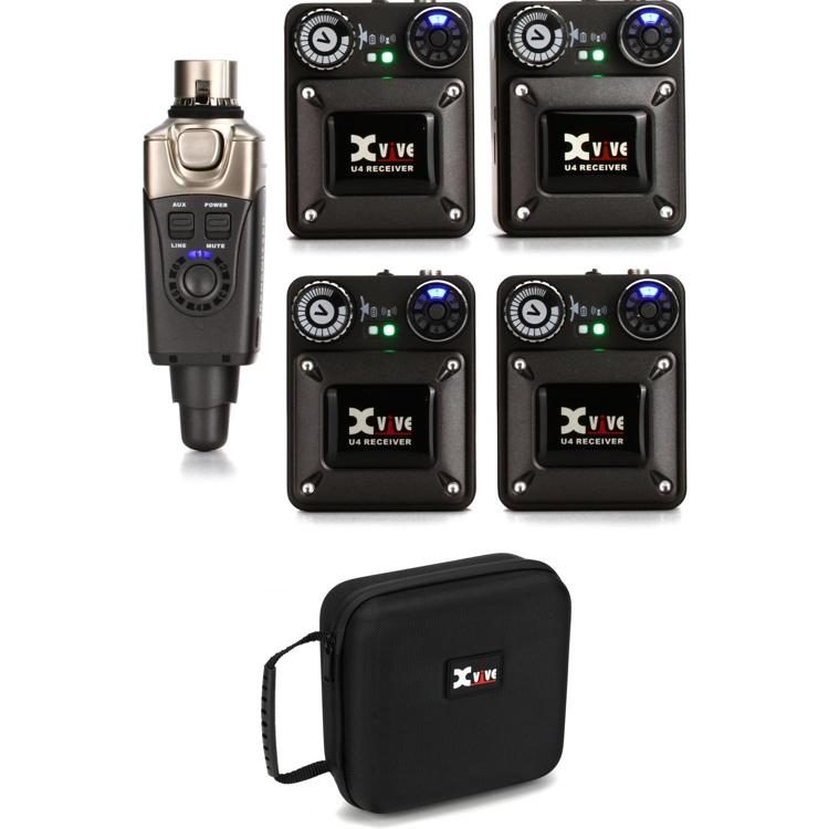 Xvive U4R4 Wireless In-Ear Monitoring System with 4 Receivers and Case  Bundle