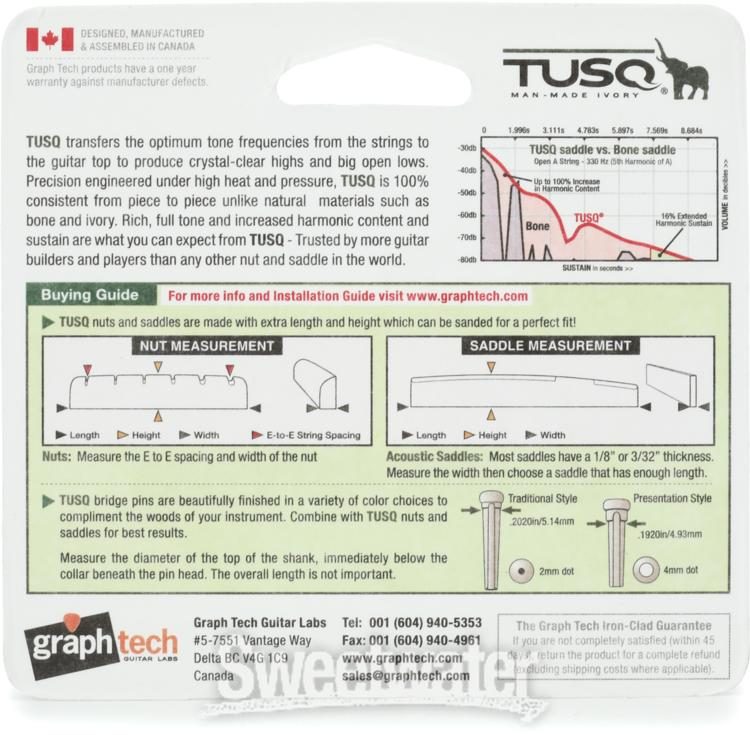 Graph Tech PQ-9272-C0 TUSQ Acoustic Guitar Compensated Saddle 72 x 3mm |  Sweetwater