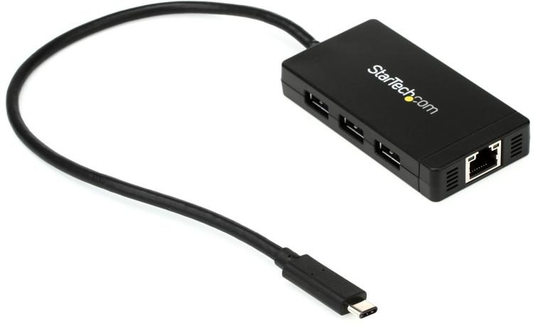 StarTech.com HB30C3A1GE 3-Port USB-C Hub with Gigabit Ethernet - to 3x USB-A - USB 3.0 - Includes Power Adapter | Sweetwater